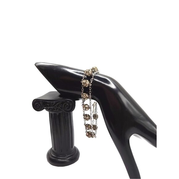 Vintage Chapel Sterling Silver Signed Rosary Bracelet Aurora Borealis Crystal 8" - Picture 1 of 8